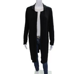 The Fisher Project Womens Collared Black Cotton Cardigan Long Sleeve Size S